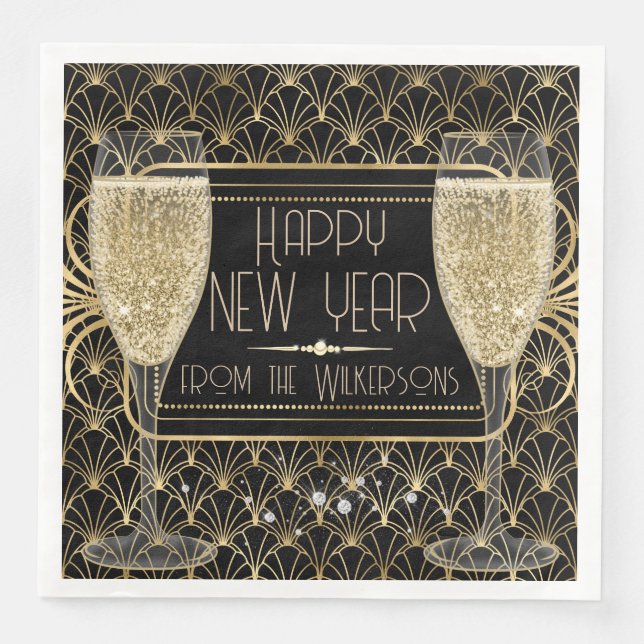 Roaring Twenties New Year's Eve Champagne Napkin (Front)