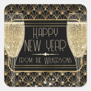 Roaring Twenties New Year's Eve Champagne Square Sticker