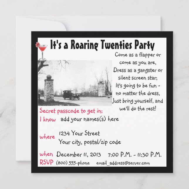 Roaring Twenties  Party Invitation (Front)