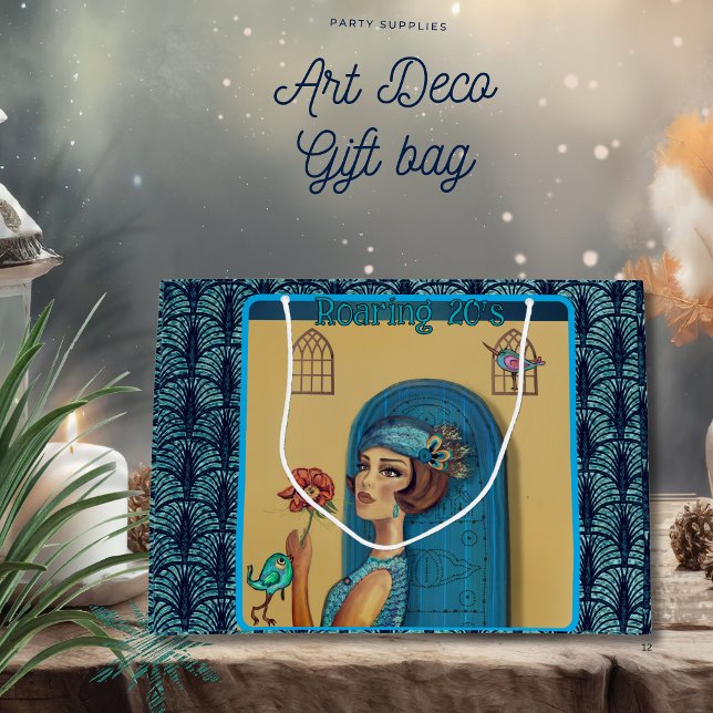 Roaring Twenties Revival Art Deco blue Large Gift Bag ( Roaring Twenties Revival Art Deco blue Large Gift Bag )