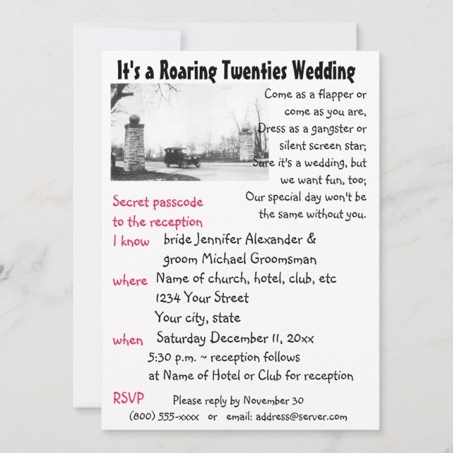 Roaring Twenties Theme Wedding Invitation (Front)