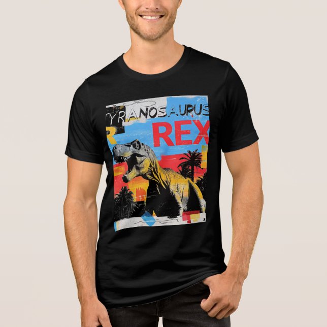 Roaring Tyrannosaurus Rex Retro Pop Art T-Shirt Tri-Blend Shirt (Front)