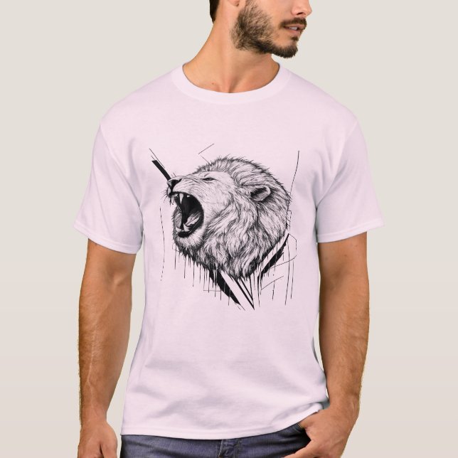 Roaring White Lion Head Graphic T-Shirt (Front)