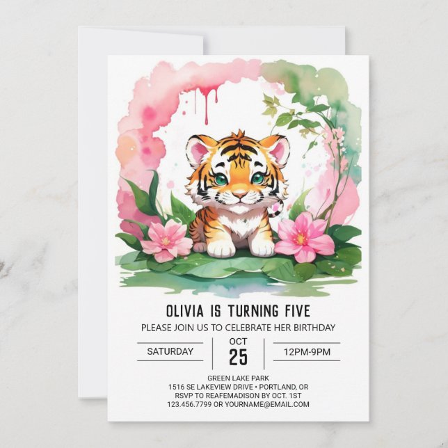 Roaring Wild One Tiger Theme Birthday Invitation (Front)
