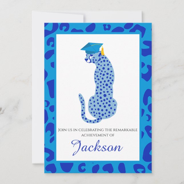 : Roaring with Pride Blue Leopard Invitation (Front)