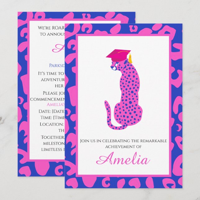 Roaring with Pride! Graduation Pink Invitation (Front/Back)