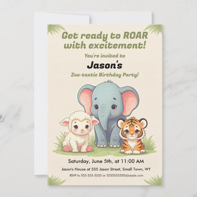 Roaring Zoo Birthday Invitation (Front)