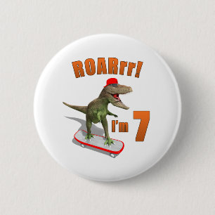 ROARrr I’m 7 Skateboarding T-Rex Kid Birthday 6 Cm Round Badge