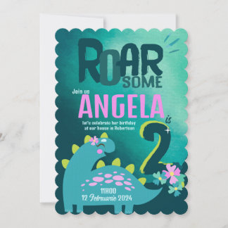 Roarsome 2nd Girls birthday Invitation