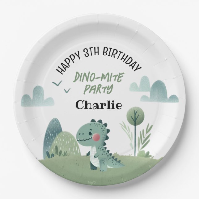 Roarsome Dino Birthday  Paper Plate (Front)
