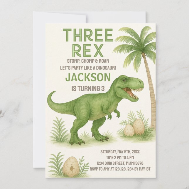 Roarsome Dinosaur Birthday Invitations (Front)