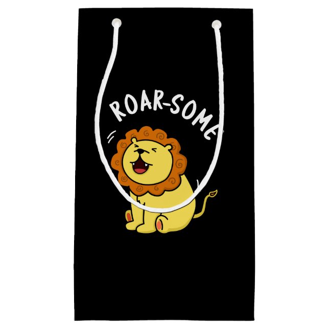 Roarsome Funny Roaring Lion Pun Dark BG Small Gift Bag (Front)
