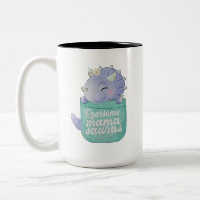 Roarsome Mamasaurus Two-Tone Coffee Mug (Left)