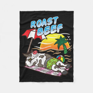 Roast Beef Cow Tanning At The Beach Funny Bbq Meat Fleece Blanket