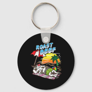 Roast Beef Cow Tanning At The Beach Funny Bbq Meat Key Ring