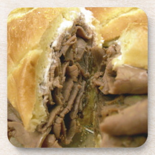 Roast beef sandwich with creamy goat cheese coaster