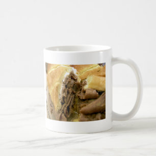 Roast beef sandwich with creamy goat cheese coffee mug