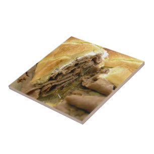 Roast beef sandwich with creamy goat cheese tile