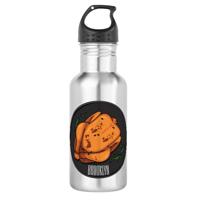 Roast chicken cartoon illustration 532 ml water bottle (Front)