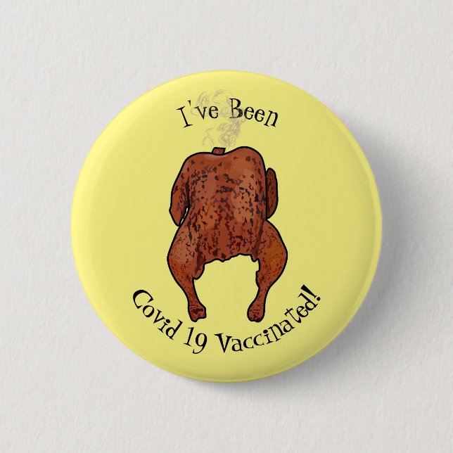Roast chicken cartoon illustration 6 cm round badge (Front)