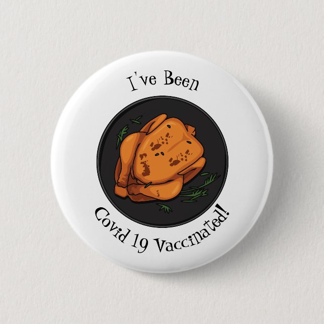Roast chicken cartoon illustration 6 cm round badge (Front)
