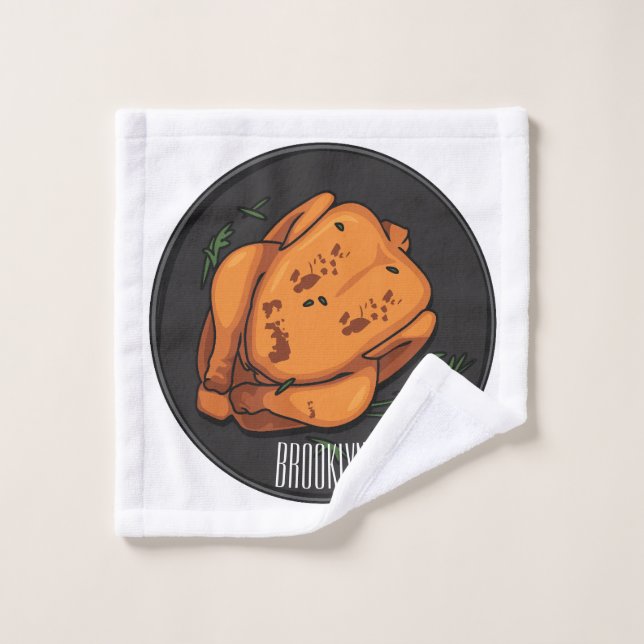 Roast chicken cartoon illustration bath towel set (Wash Cloth)