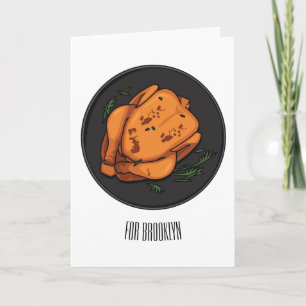 Roast chicken cartoon illustration card