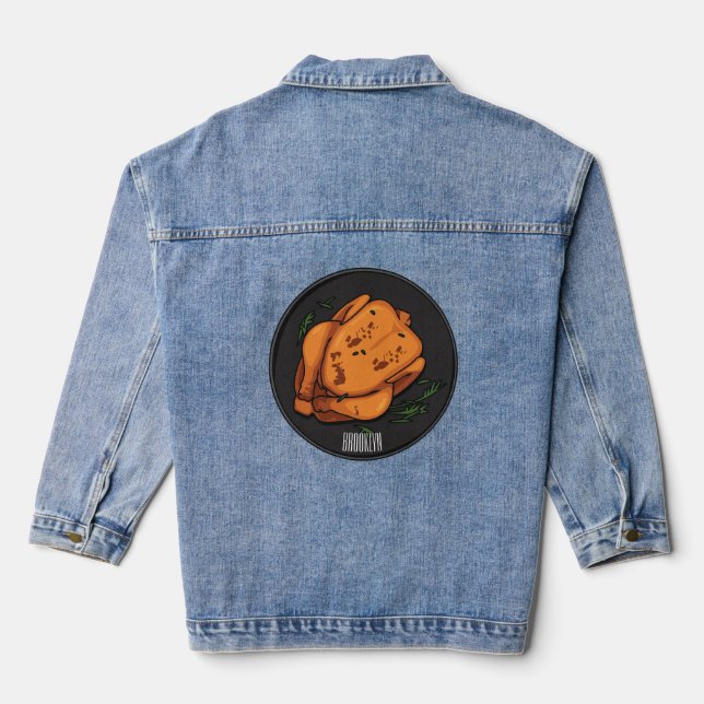 Roast chicken cartoon illustration denim jacket (Back)