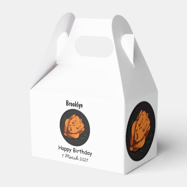 Roast chicken cartoon illustration favour box (Front Side)
