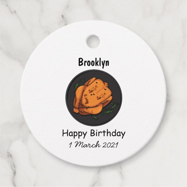 Roast chicken cartoon illustration favour tags (Front)
