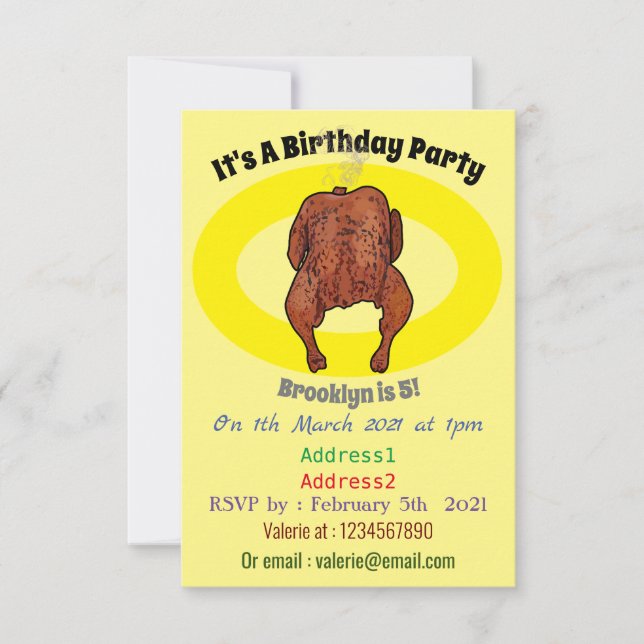 Roast chicken cartoon illustration invitation (Front)