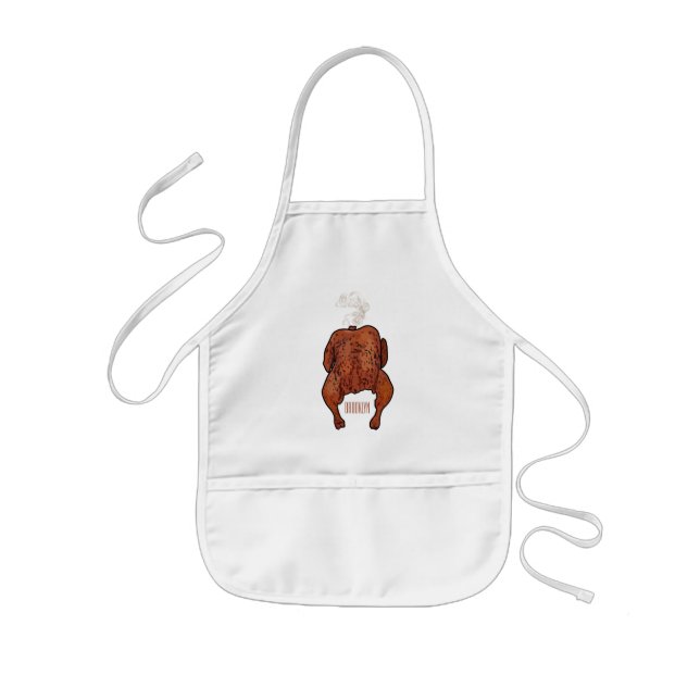 Roast chicken cartoon illustration  kids apron (Front)