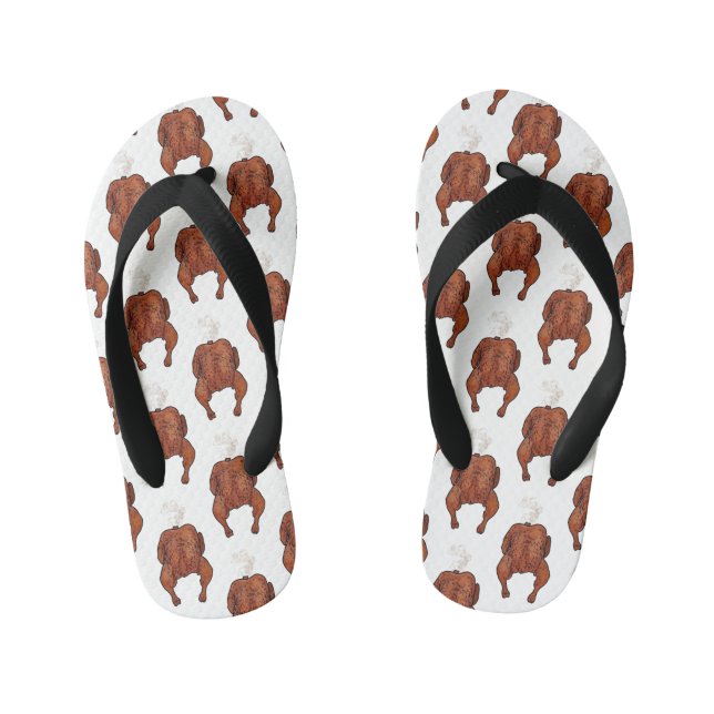 Roast chicken cartoon illustration  kid's flip flops (Footbed)
