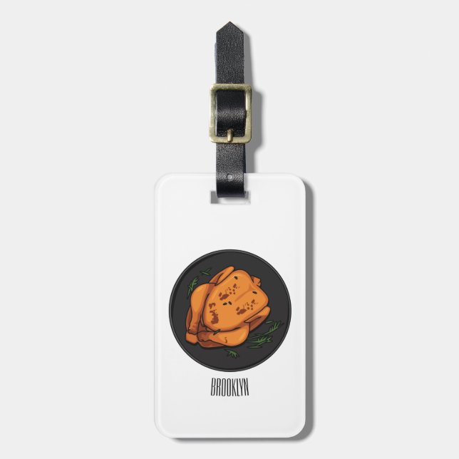 Roast chicken cartoon illustration luggage tag (Front Vertical)