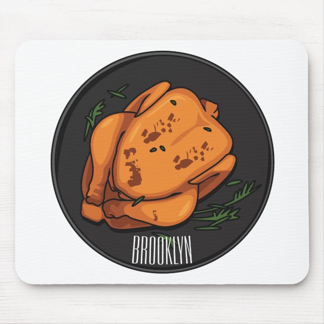 Roast chicken cartoon illustration mouse mat (Front)