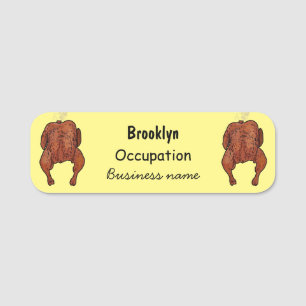 Roast chicken cartoon illustration name tag