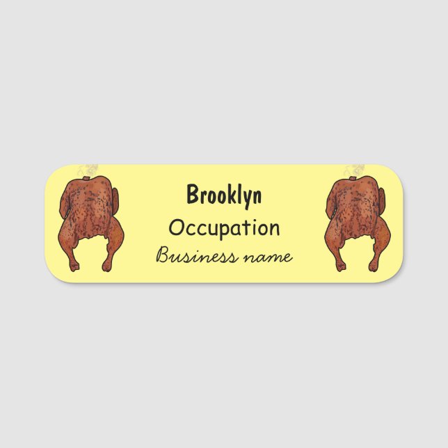Roast chicken cartoon illustration name tag (Front)
