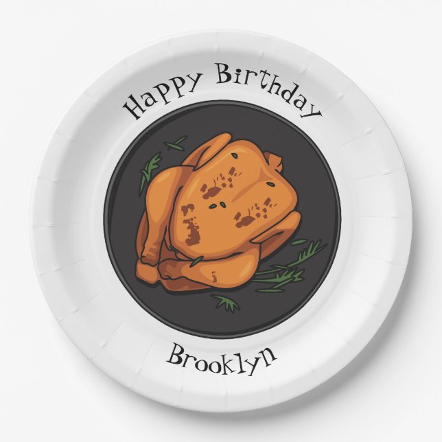 Roast chicken cartoon illustration paper plate (Front)