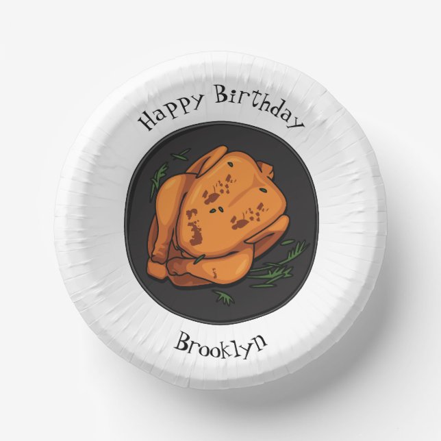 Roast chicken cartoon illustration paper plate (Front)