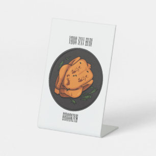 Roast chicken cartoon illustration pedestal sign