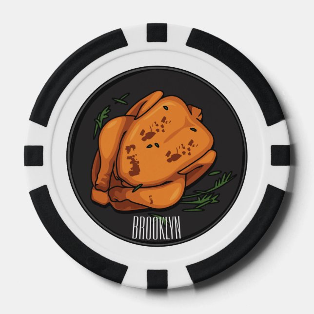 Roast chicken cartoon illustration poker chips (Front)