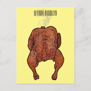 Roast chicken cartoon illustration postcard