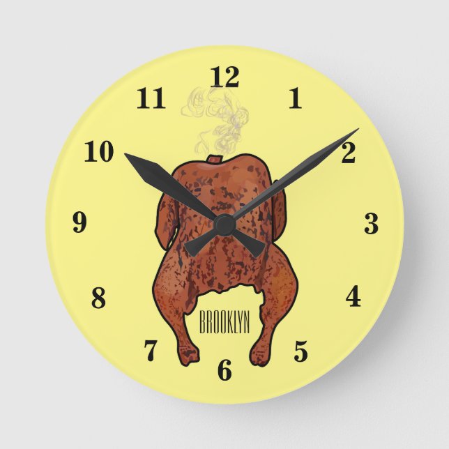 Roast chicken cartoon illustration round clock (Front)