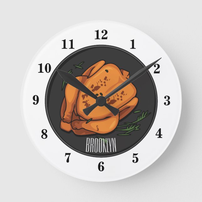 Roast chicken cartoon illustration round clock (Front)