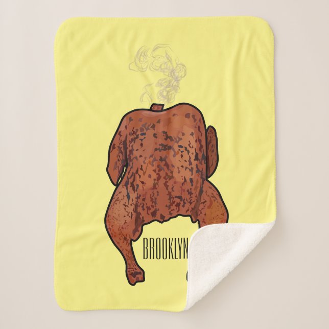 Roast chicken cartoon illustration sherpa blanket (Front)