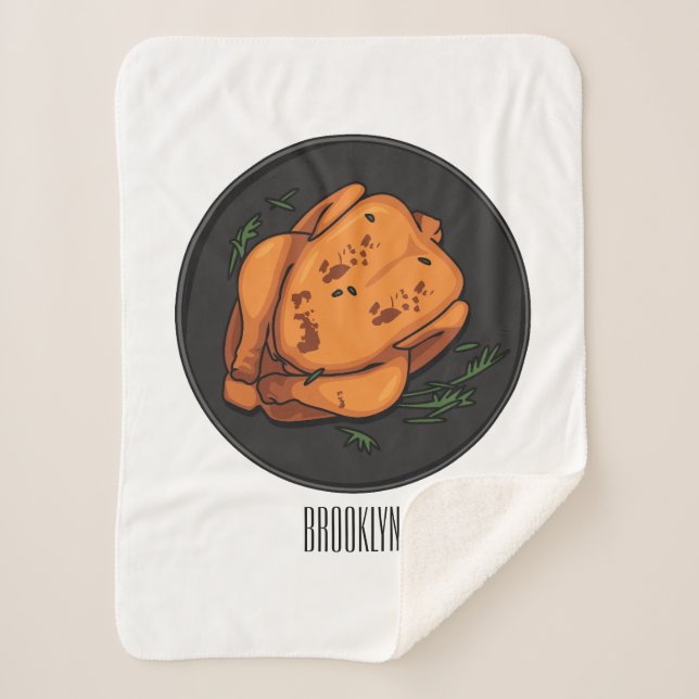 Roast chicken cartoon illustration sherpa blanket (Front)