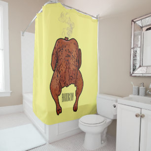Roast chicken cartoon illustration shower curtain