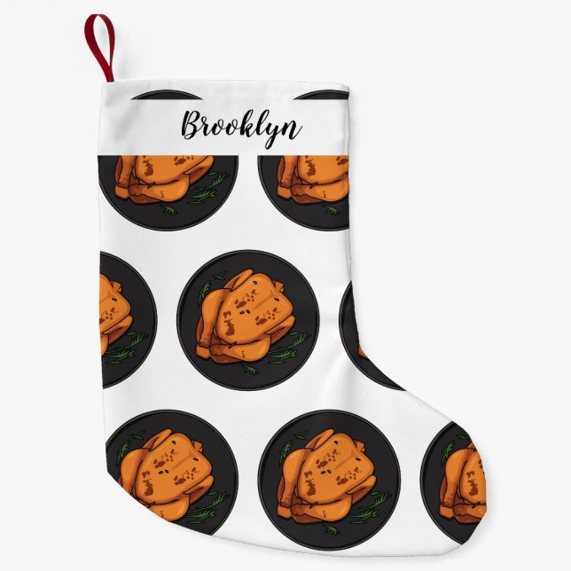 Roast chicken cartoon illustration small christmas stocking (Front)