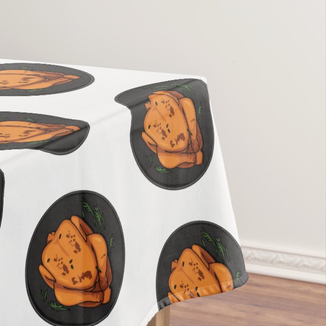 Roast chicken cartoon illustration tablecloth (In Situ)