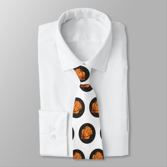 Roast chicken cartoon illustration tie (Tied)